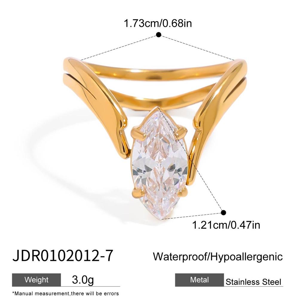 Youthway White Zircon Setting Metal Geometric Ring Stainless Steel Fashion Finger Jewelry Waterproof Minimalist Adjustable Ring
