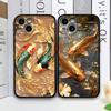 Luxurious Golden Koi Fish Pattern Shockproof Phone Case for IPhone 17 16 Pro Max 15 14 13 12 11 XS MAX X XR 7 8 Plus Back Cover