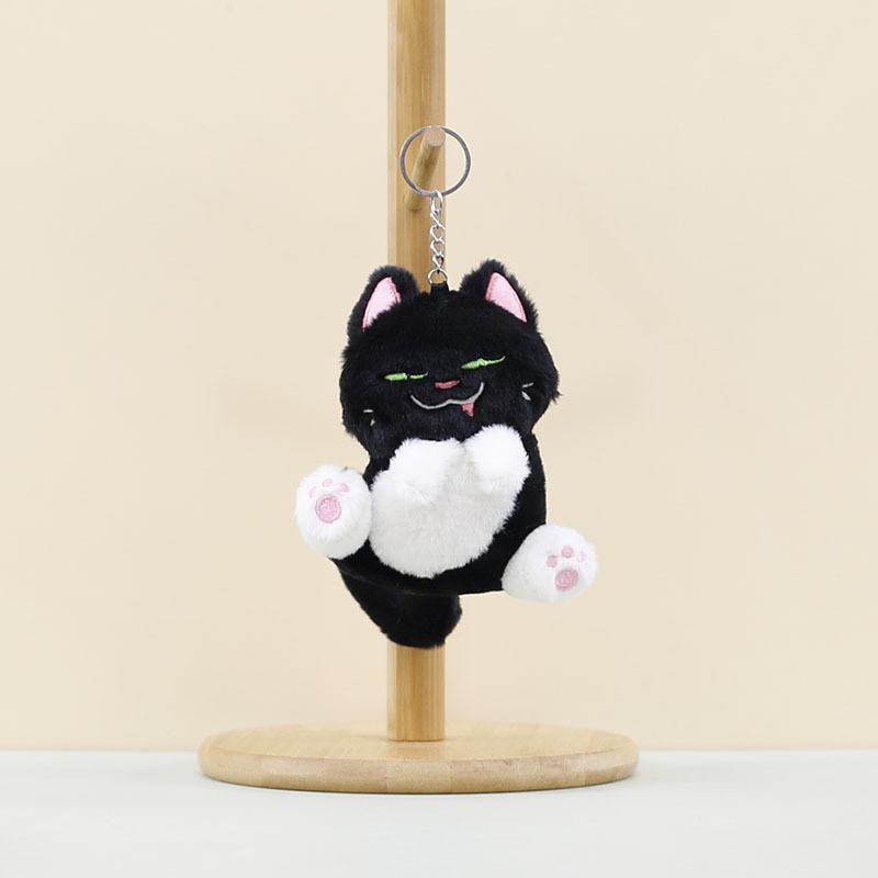 Cute Plush Cat Keychain Toy Soft Sitting Black Cat Doll Accessory For Bags