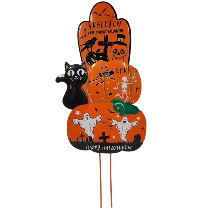 Halloween Pumpkin Metal Stakes Spooky Garden Yard Signs Outdoor Party Decoration for Haunted House Party Lawn Decoration