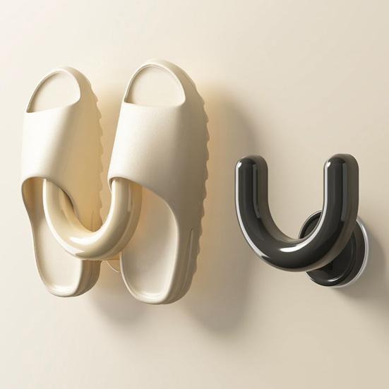 2PCS Shoe Rack U Shape Suction Cup Hook Non-Slip Stable Support No Drilling Slipper Rack for Towels Bathroom