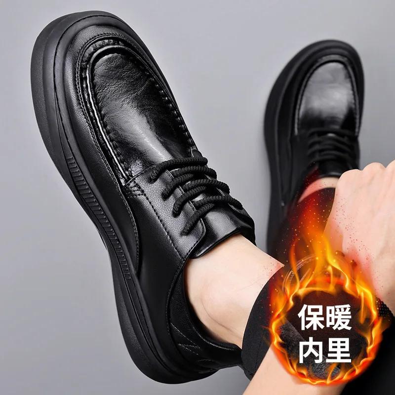 Mode Herfst Winter Koeienleer Loafers voor Heren Mode Casual Nieuwe Designer Warme Katoenen Schoenen Mannelijk Zwart Veters Jurkschoenen Man