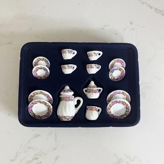 Miniature Ceramic Tea Set Gold Edge Collection Realistic Mini Teapot Cups
