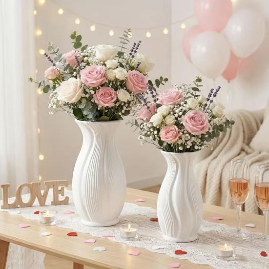 Petit Vase Blanc en Céramique Artificielle Minimaliste Moderne Vase Herbe de Pampa Support à Fleurs Décoratif pour Table Cheminée Étagère Décor de Salon