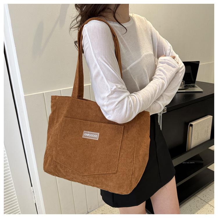 Damen Cord Schultertasche, Lässige Modehandtasche mit großer Kapazität, Geeignet zum Ausgehen, Maschinenwaschbar, mit festen Schultergurten