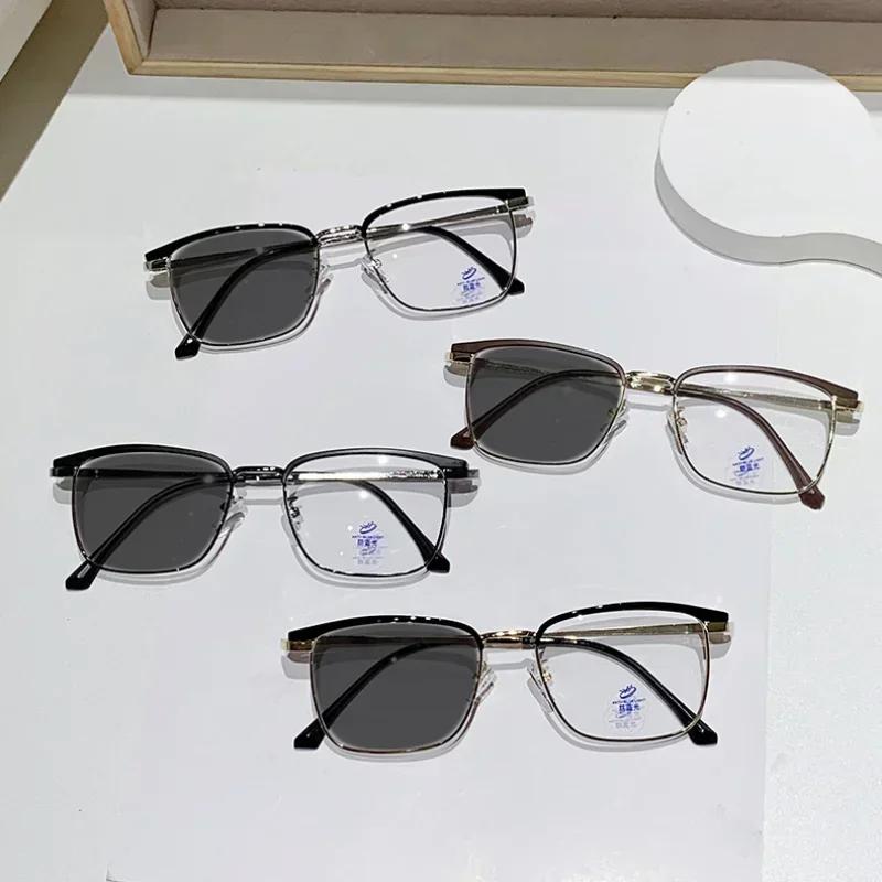 Unisex Business Metal Frame Photochromic Myopia Glasses Blue Light Blocking Diopter 0 To -4.0 Near Sight Eyeglasses