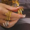 European-American Geometric Thread Titanium Steel Ring, 18k Gold Plated, Non-Adjustable.