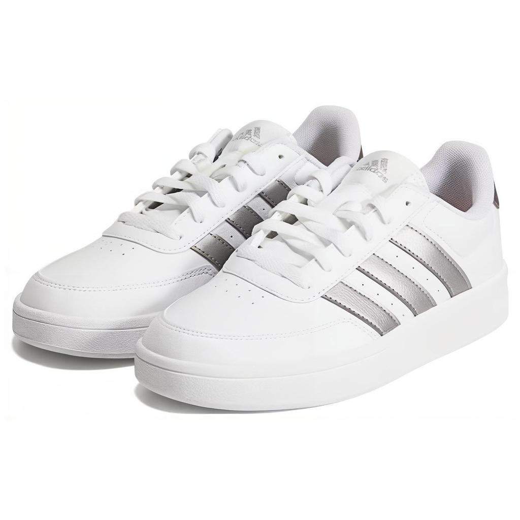 adidas Breaknet 2.0 Leather Slip Resistant Lightweight Low Top Skate Shoes Women Sneakers White Silver HP9440