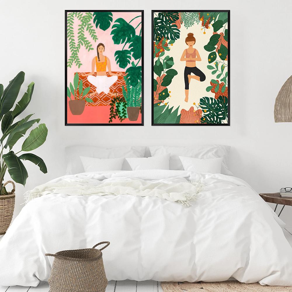 In Meditation Art Print Yoga Lady Plant Illustration Breathe Canvas Abstract Flower Girl Wall Picture For Living Room Home Decor
