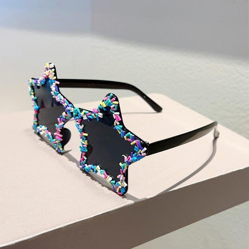 KAMMPT Cute Star Shaped Sunglasses with Sprinkles Women Stylish Beach Holiday Decor Shades Trendy Original Design Sun Glasses