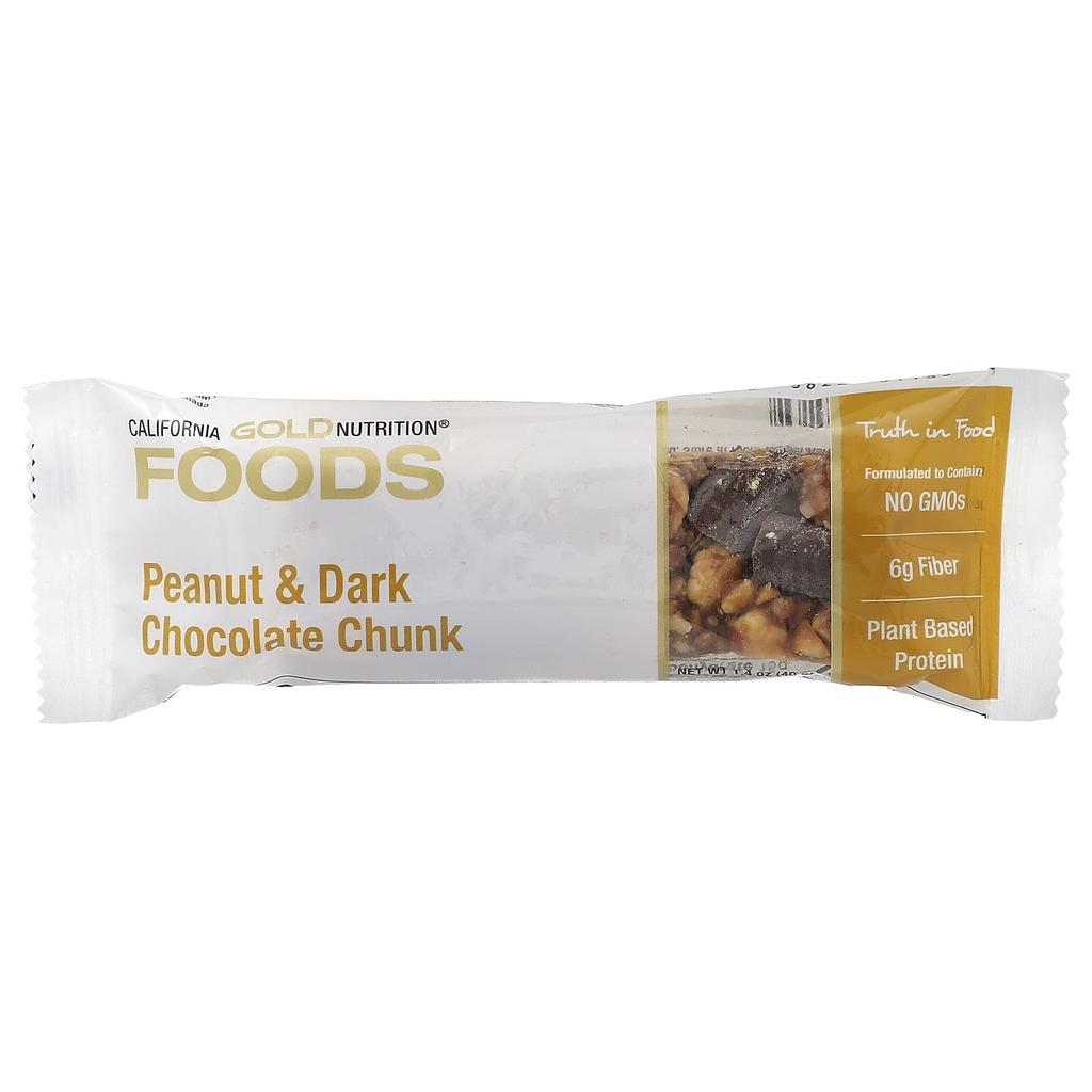 Food, Peanut & Dark Chocolate Chunk Bars, With Oil-Free Roasted Almonds, Chicory Root Fiber, Pea Crisp, Honey, 12 Bars, 40G (1.4Oz) Each
