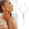 Women Hollow Carved Flower Faux Turquoise Harness Hand Chain Ring Link Bracelet