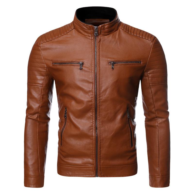Autumn Winter Men Causal Vintage Leather Jacket Coat Men Sports Outfit Design Motor Biker Pocket Pu Leather Jackets
