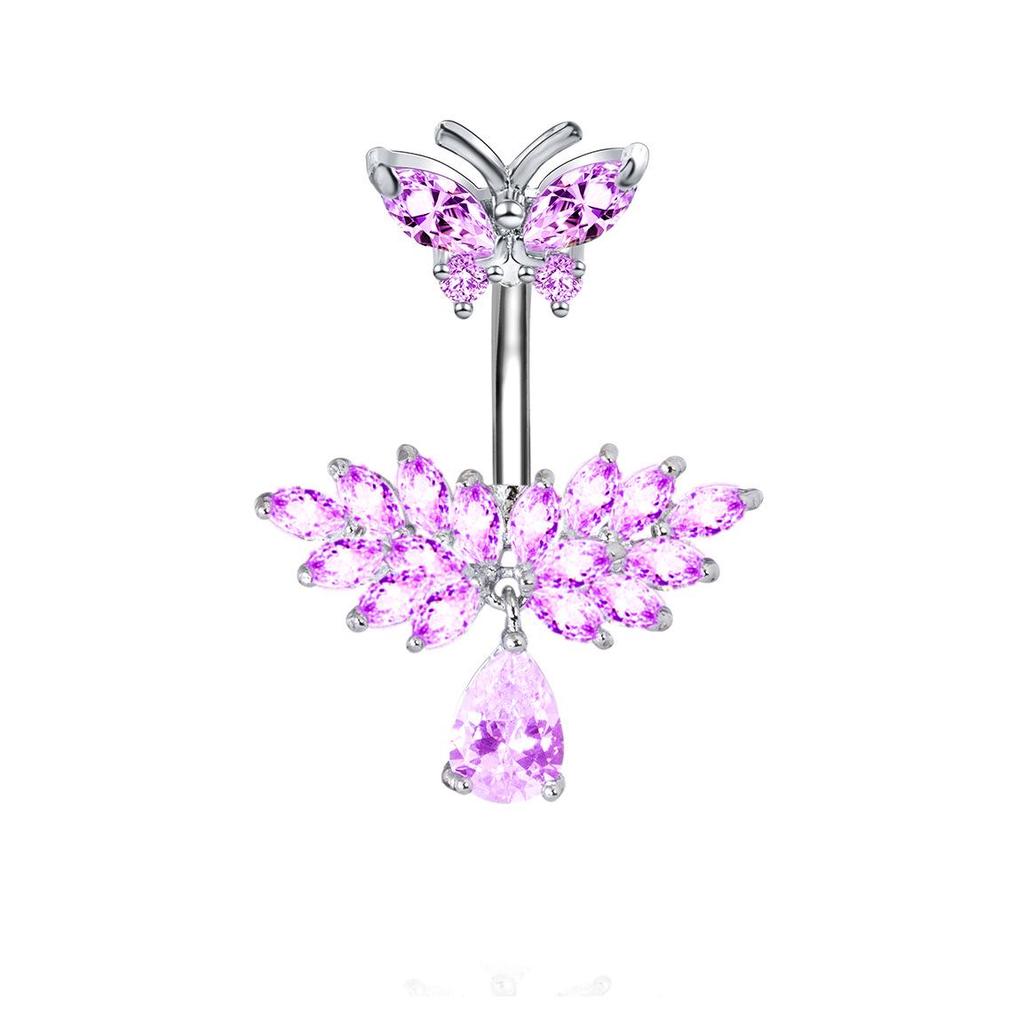 Stainless Steel Zircon Inlaid Navel Ring Body Piercing Jewelry