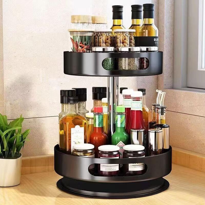 YouShu Rotating 2-Tier Black Spice Rack Organizer