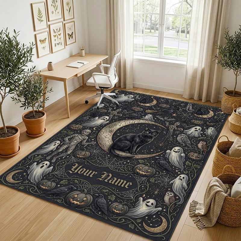 Katzen-Thema Kristall-Samt-Teppich Personalisierter Benutzerdefinierter Name Text Weiche Bodenmatte Heimdekoration