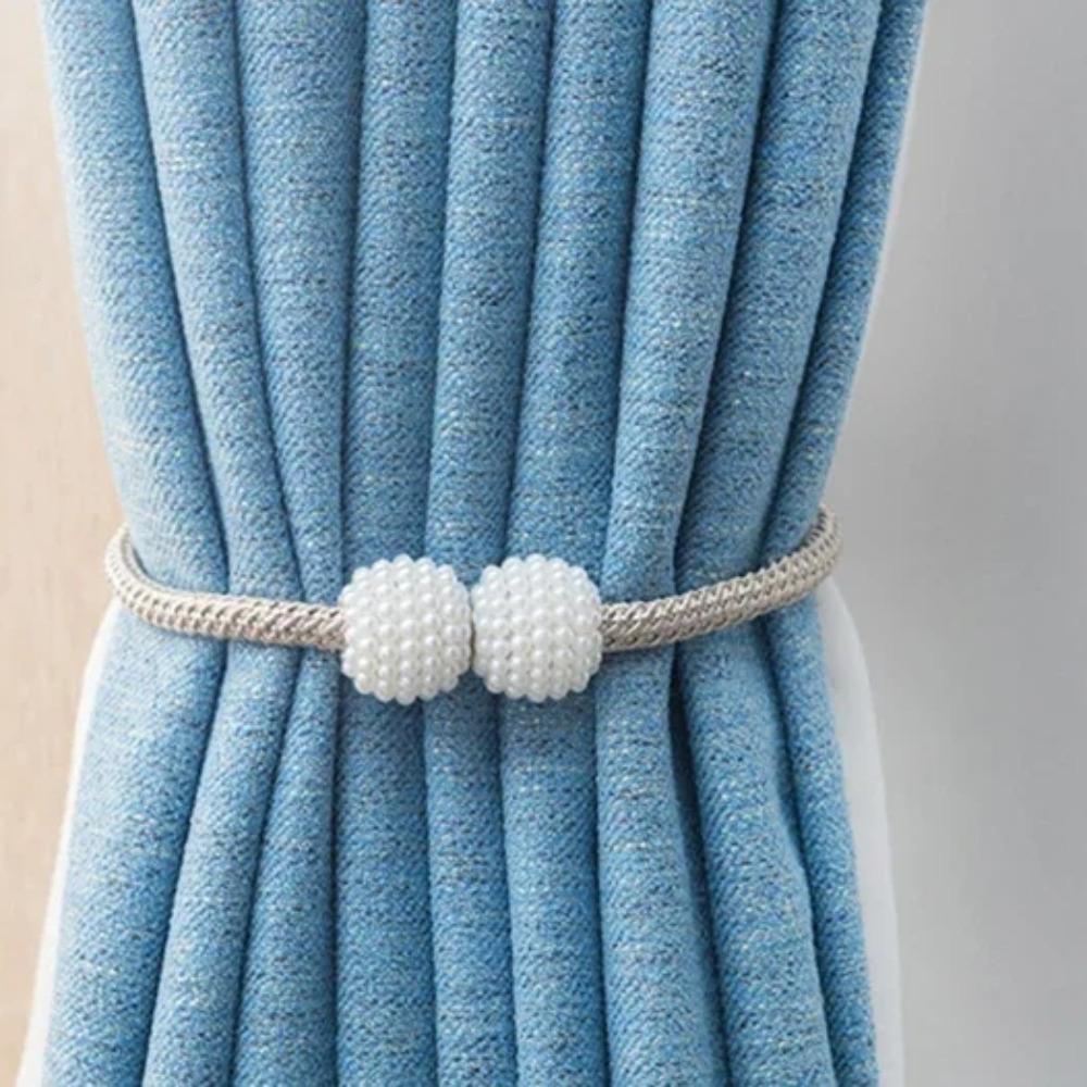 Magnetic Curtain Tiebacks Pearl Ball Curtain Binding Ropes Holders No Need To Install Tie Back Buckle Curtain Decor Accessories