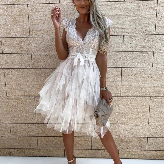 Formal Dress Lace Net Yarn Summer Hollow Out A-Line Dress for Wedding
