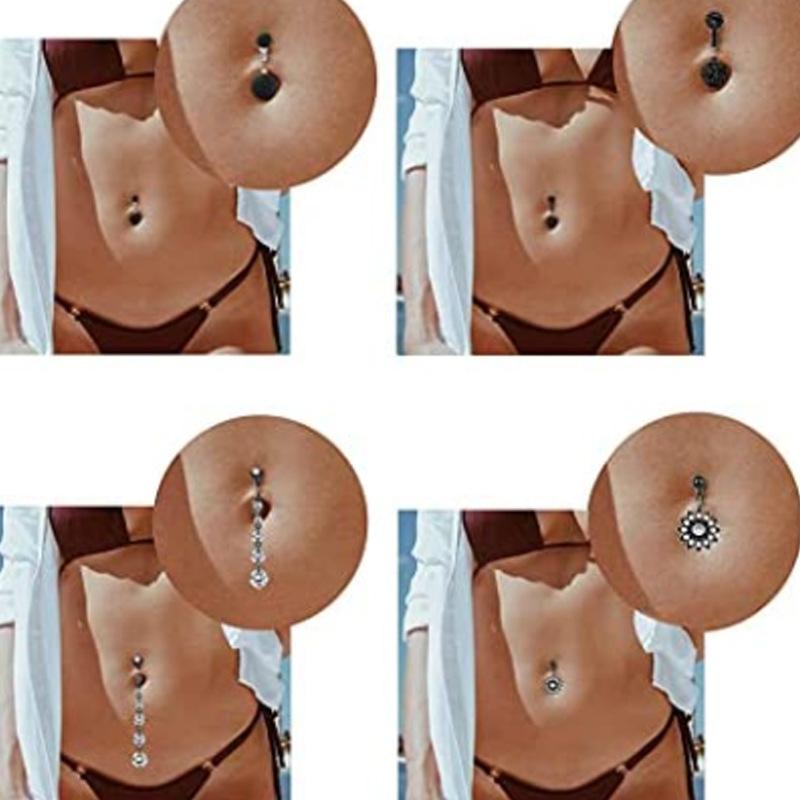 7 -Piece Water Drip Navel Rings Inlaid Diamond Navel Nail Puncture Jewelry
