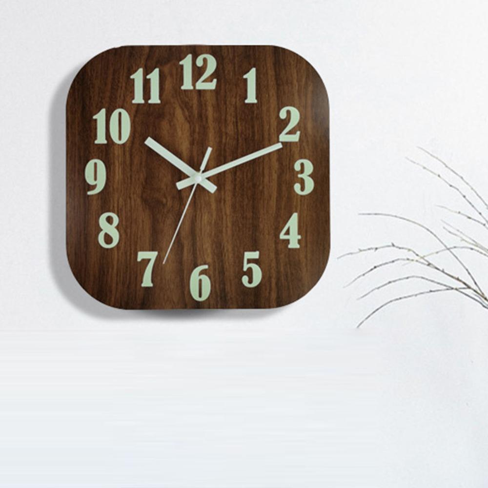 12 Inch Wooden Wall Clock Brown Square Wall Clock Night Light Luminous Wall Clock For Living Room