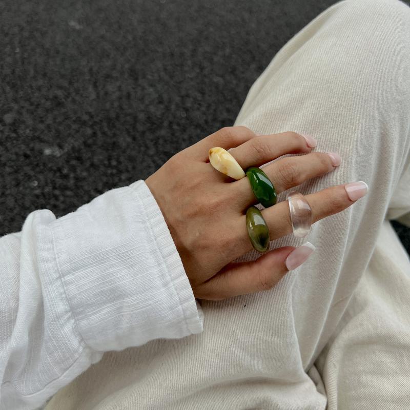 Ins Štýl Vintage Nepravidelný Priehľadný Farebný Živicový Prsteň Trend Boho Geometrické Prstene Estetické Šperkové Doplnky