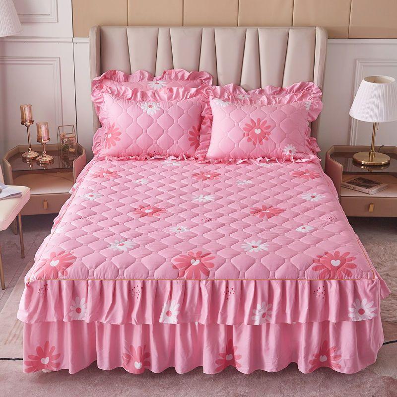 Household Thick Cotton Bed Skirt Korean Style Princess Style Bedspread Anti Slip Simmons Minimalist Protective Cover