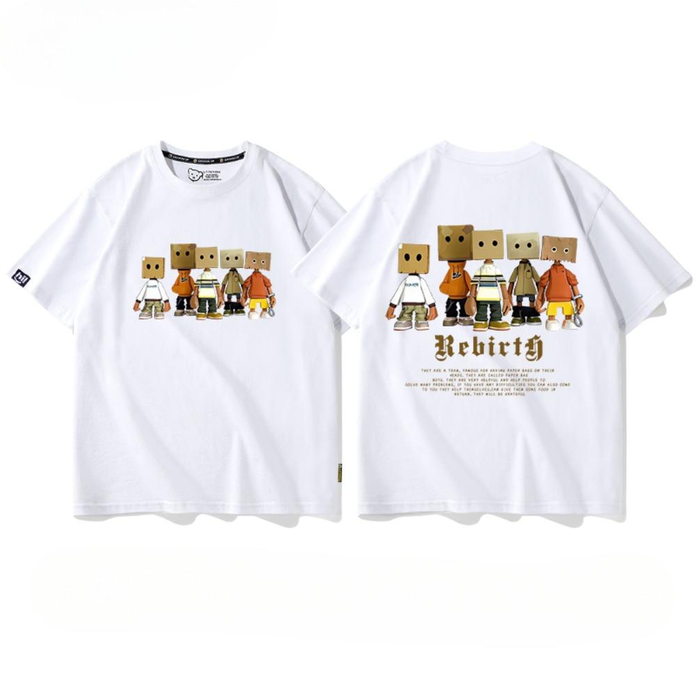 Sommermode Schweres Retro-T-Shirt für Herren mit englischen Buchstaben, 100 % Baumwolle, bedruckt, Rundhalsausschnitt, hochwertiges Casual Fitness Street