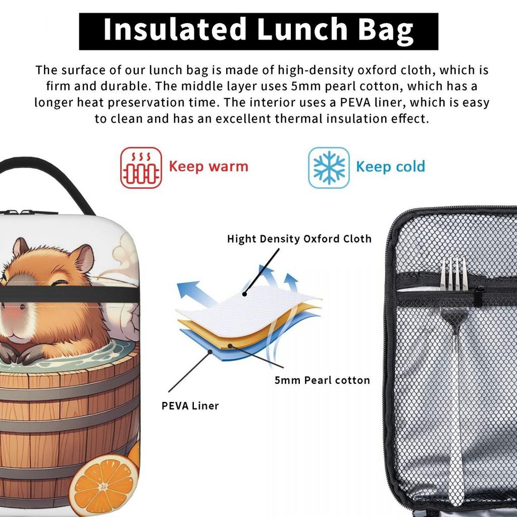 Bath Water Capybara Hot Spring Bubble Insulated Lunch Bag for Kids Cooler Thermal Food Box Tote Portable Lunch Boxes Container