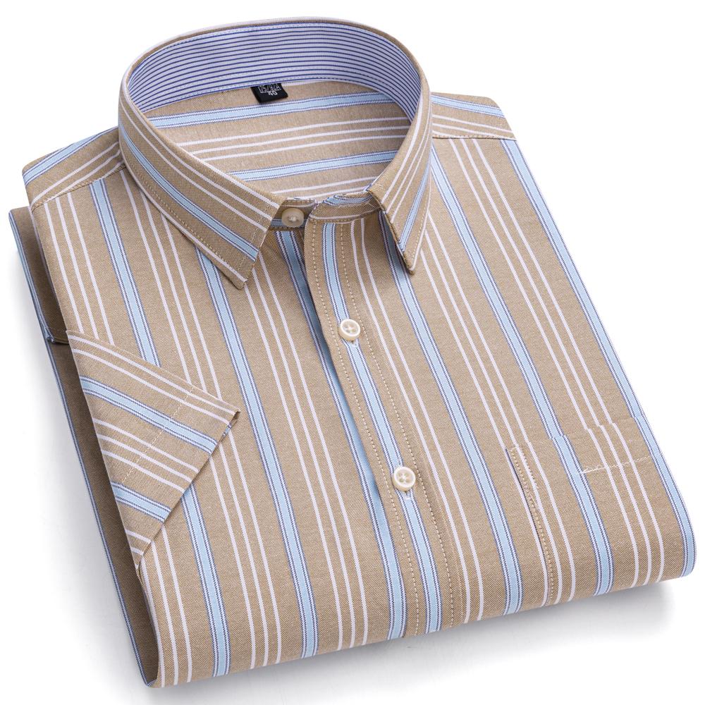 Men's Striped / Solid Short Sleeve Oxford Cotton Button Down Shirt, Summer Casual Comfort Lightweight Breathable with Chest Pocket