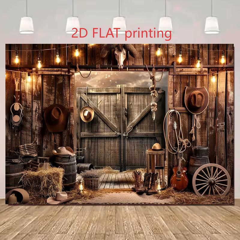 Rustic Cowboy Stable Photo Booth Background, Western Farm Barn Backdrop for Birthday & Wild West Themed Parties