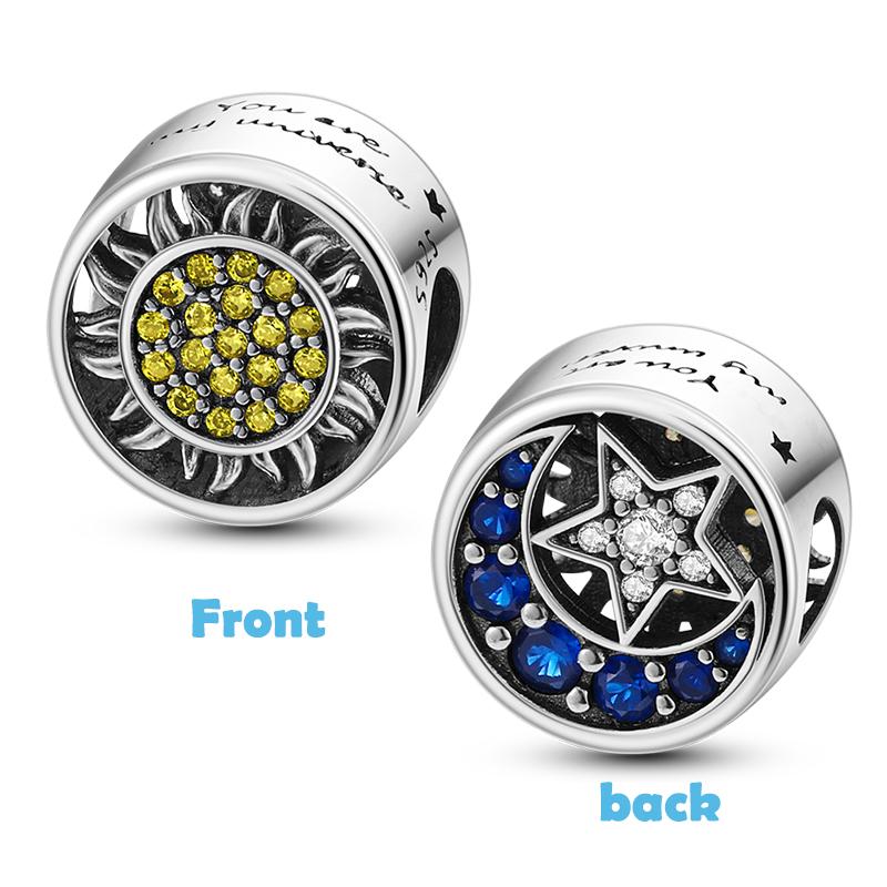 925 Silver Colorful Round CZ Zircon Charm Beads for  Bracelet Pendant Jewelry Gift