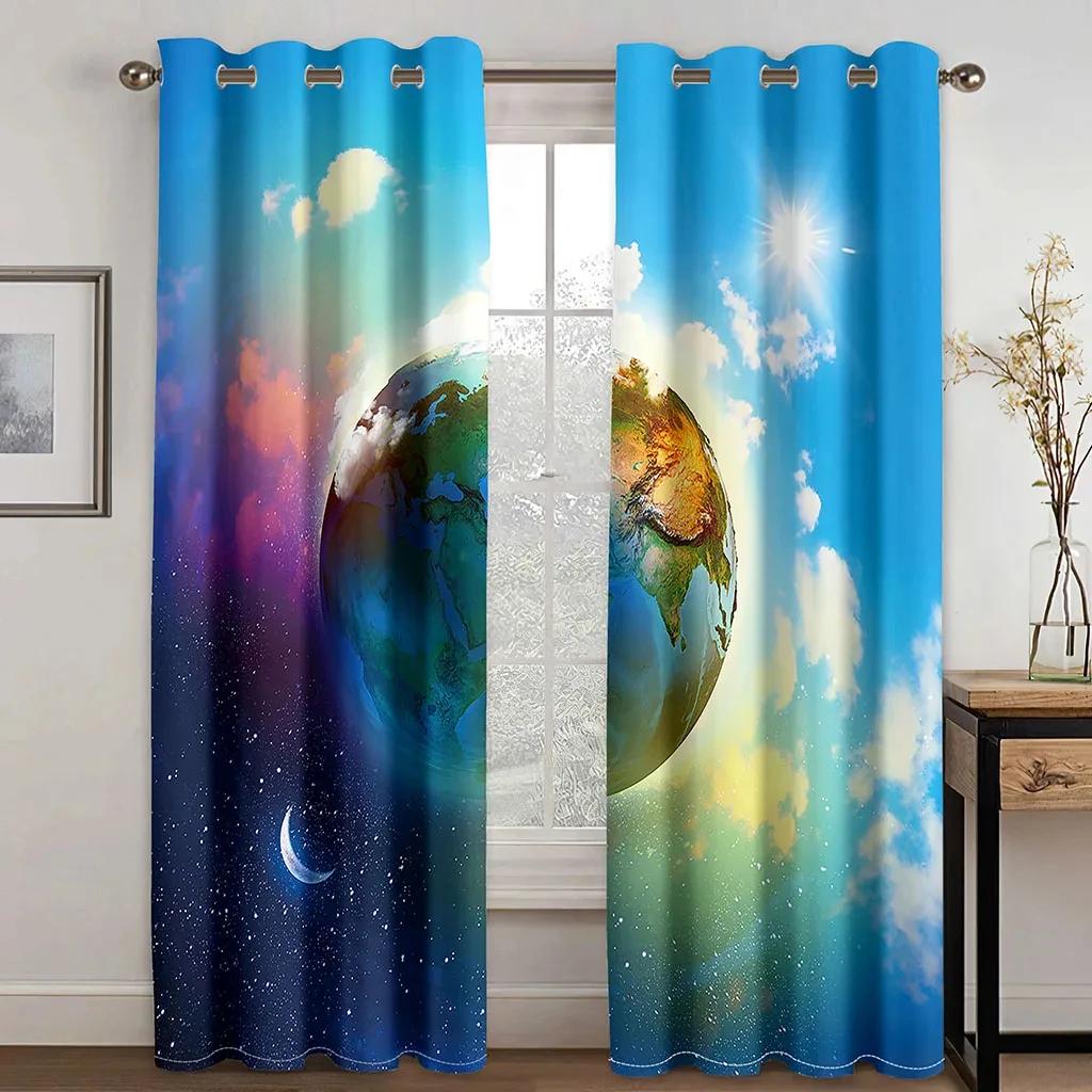 3D Printed Animated Space Galaxy Star Patterned Lightweight Light-filtering Window Curtain for Kids Childern Bedroom Living Room Home Decor