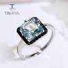 Bague topaze bleu ciel naturel carrée 8mm, bague en pierres précieuses véritables, design quotidien simple, bijoux fins en argent sterling 925 pour femmes