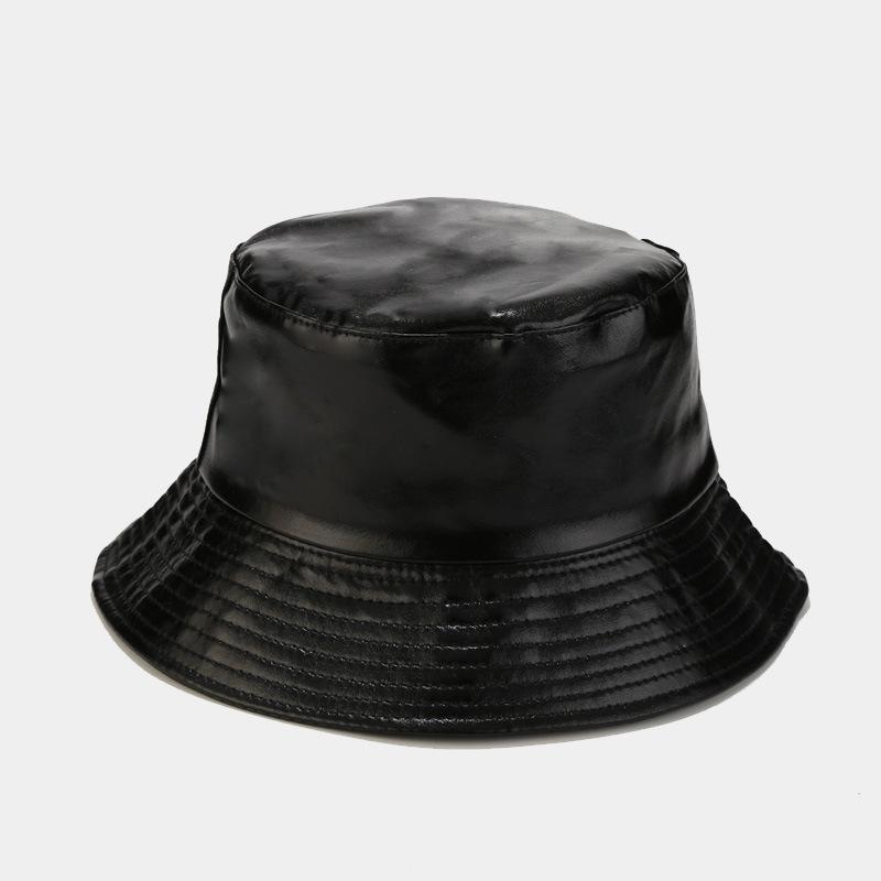 Fashion Bucket Hat for Men And Women PU Leather Waterproof Rain Cap with Wide Brim UV Protection Fishmen Style