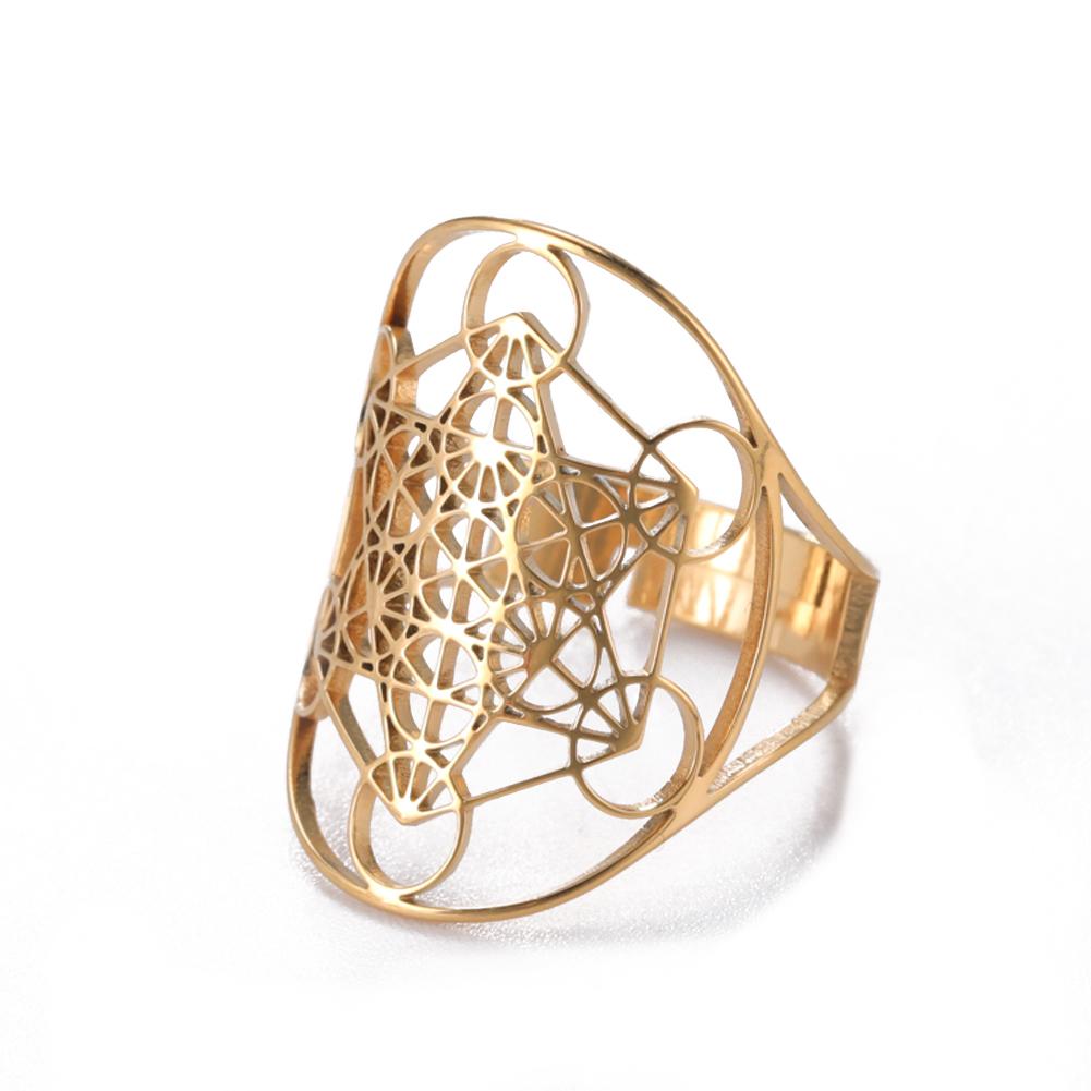 Verstelbare Engel Seal Aartsengel Metatron Kubus Ring Roestvrij Staal Heilige Geometrie Spirituele Sieraden Cadeau voor Mannen Vrouwen
