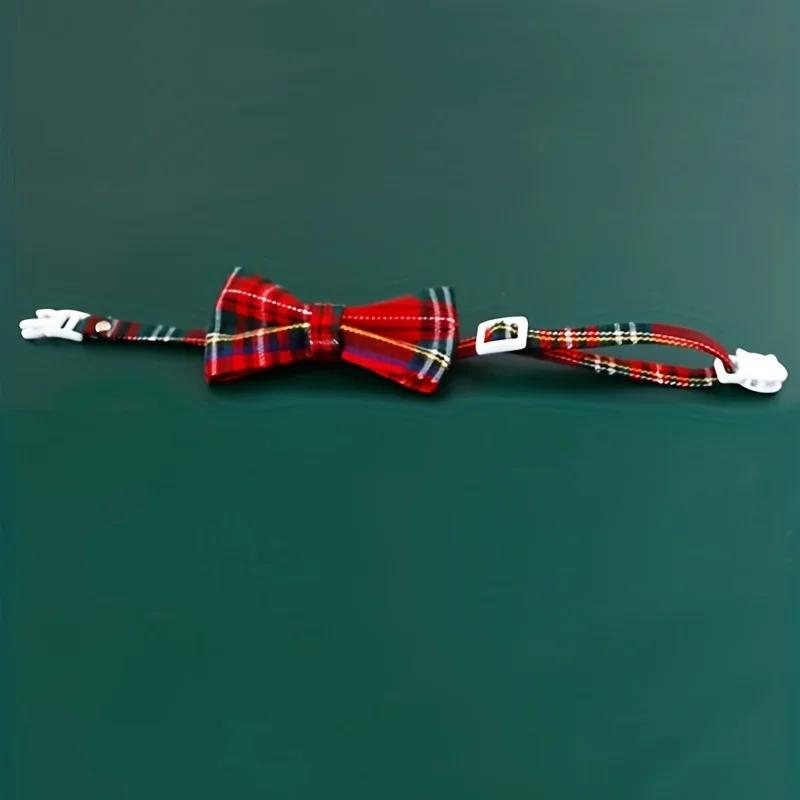 1pc-Adjustable Plaid Bow Tie Pet Collar With Bell - Durable Nylon, Fashionable Accessory For Cats & Small Dogs