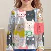Kinder Niedliche Katze 3D Digitaldruck Mädchen Lässig und Bequem Rundhals Langarm T-Shirt