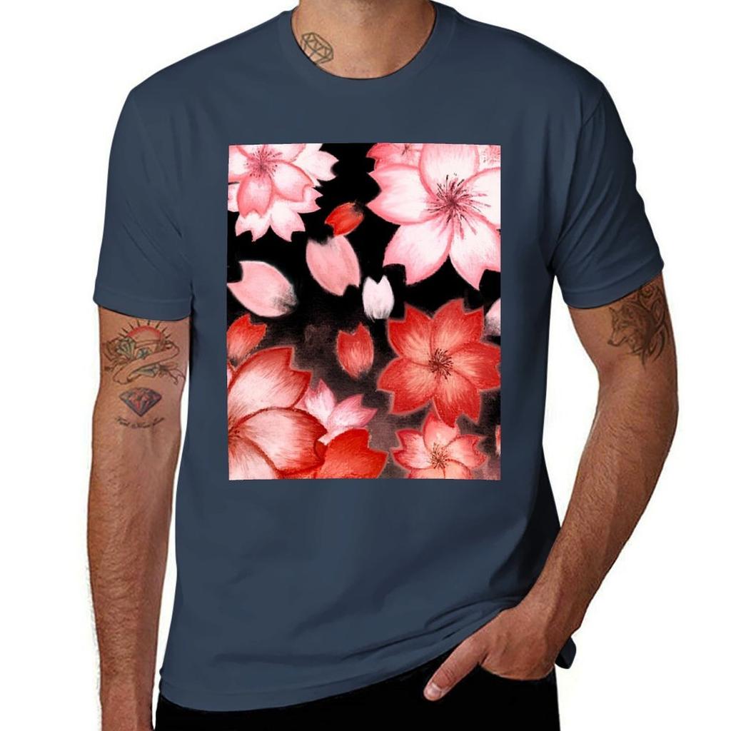 T-shirt Fleurs de Cerisier Basique Décontracté Manches Courtes Coton T-shirt