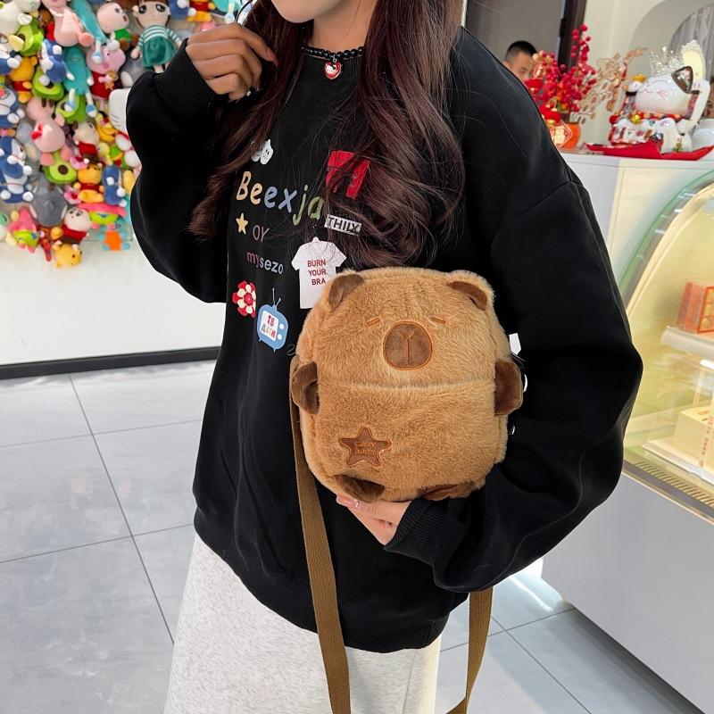 Kawaii Capybara Pluche Schoudertas Dagelijkse Alles-in-één Opbergzak Schattige Cartoon Zachte Borsttas Telefoon Tas Wintercadeaus voor Student