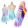 Kids Girls Shiny Rhinestone Sequins Floral Decorated Patchwork Skating Dance Dress Gymnastics Tutu Skirt Dance Performance