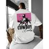 Men's Fashion Denim Horse Riding Graphic Print Crew Neck T-shirt, Lightweight Summer Casual T-shirt Suitable for Outdoor Activities