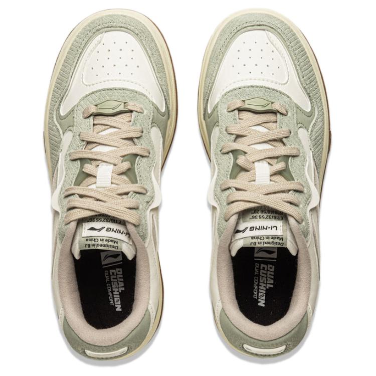 Li Ning Future C1 Slip Resistant Abrasion Resistant Low Top Skateboard Shoes Women's Beige Green AGCU172-3
