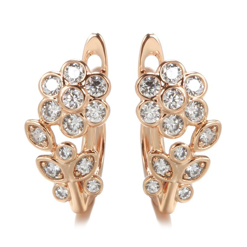 SIMJOO Rose Gold Earrings Fashion Personality Small Flower Tiny Zircon Earrings
