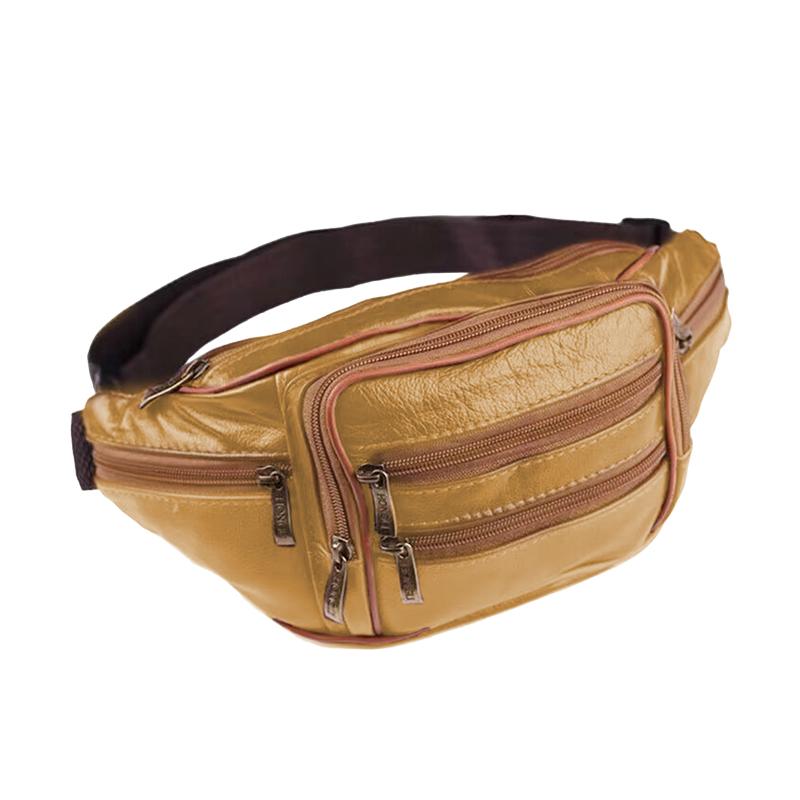 Large Capacity Waterproof Real Genuine Leather Men'S Waist Bag Cowhide Zipper Site Workers Travel Leisure Phone Bag
