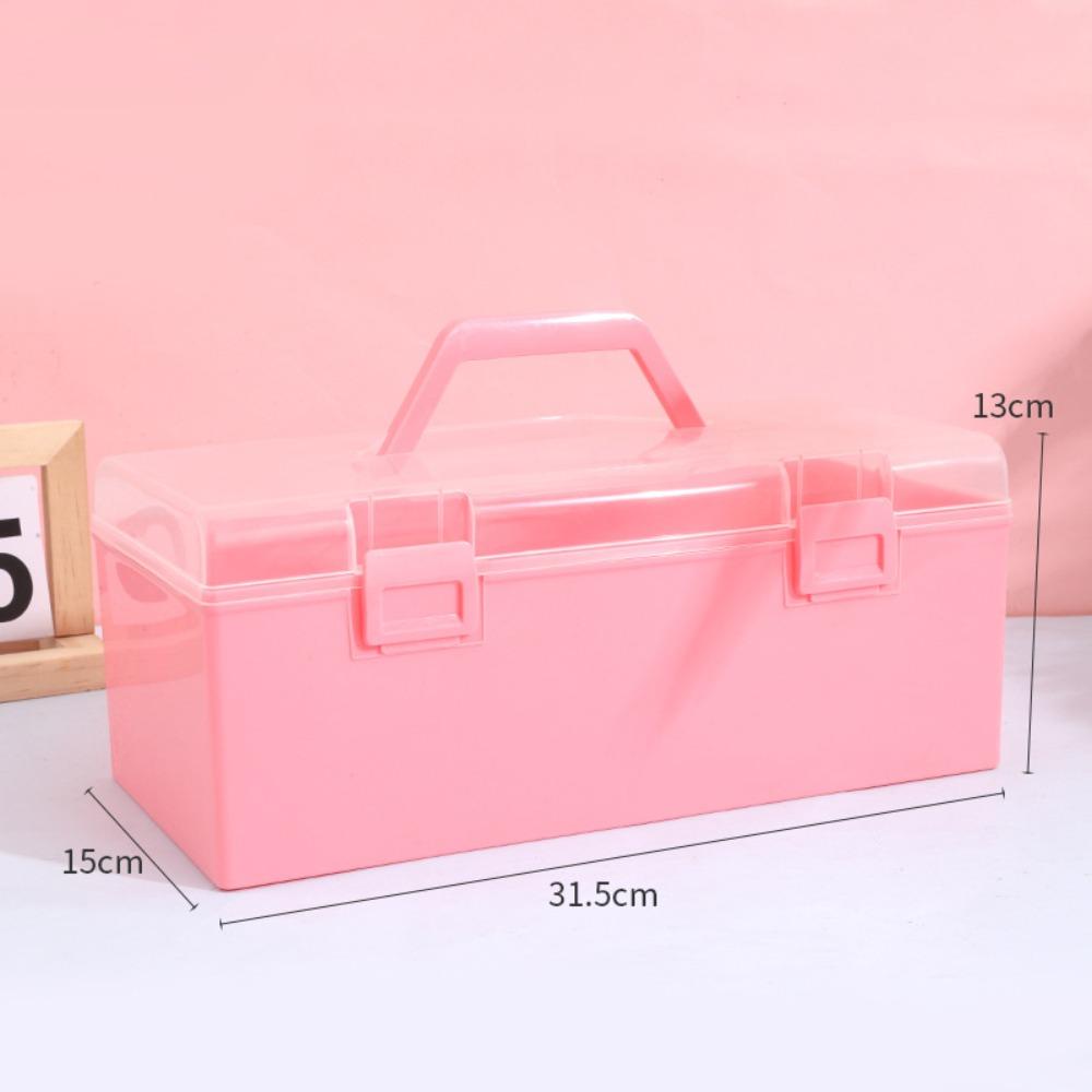 Plastic Clear Storage Box with Handle Desktop Organizer Plastic Storage Case Clear Marker Pen Storage Holder Students
