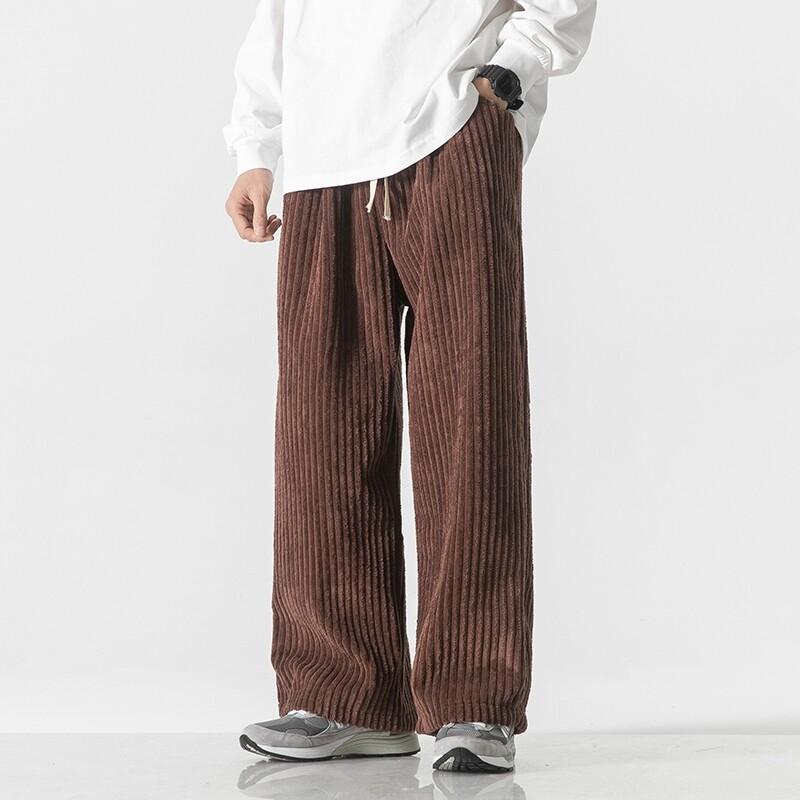Men Casual Pants Fashion Men Streetwear Corduroy Straight Pants Men's Solid Color Vintage Pants Male Loose Wide Leg Pants Harem Couple Trousers