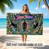 Cat Theme Soft Beach Towel Personalized Custom Name Text Towel Portable for Beach Pool Travel