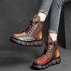 Herbst Neue Damen Kurzstiefel Schnürung Dicke Sohle Leder Modische Farbblockierung Martin Stiefel