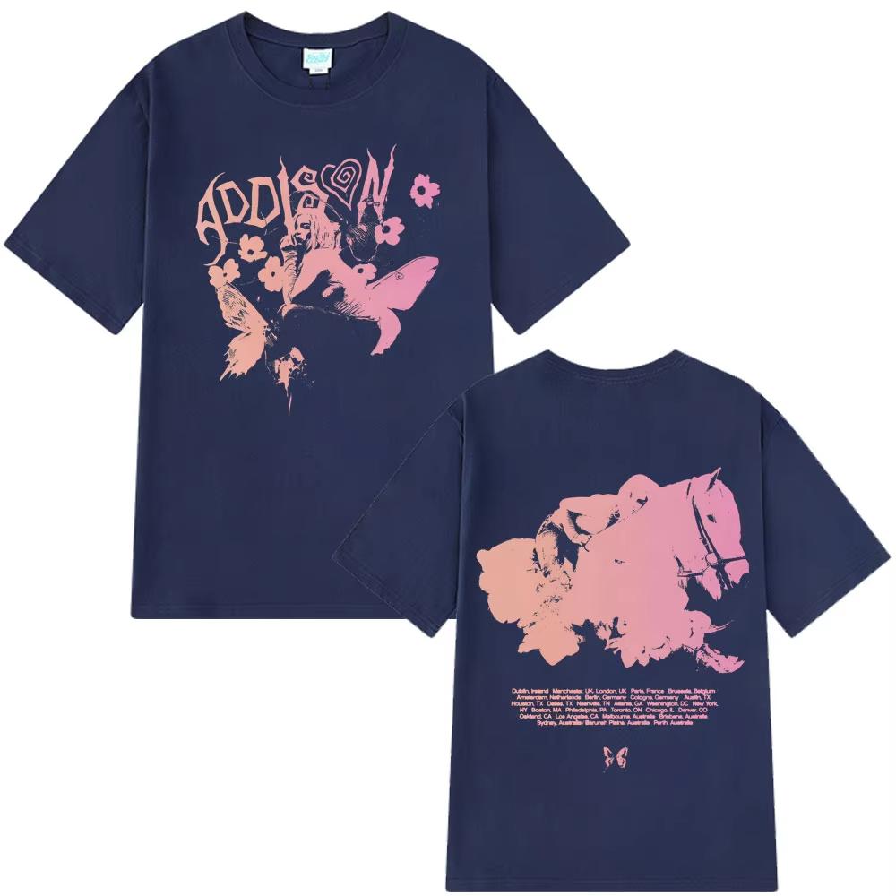 ADDISON RAE 20252026 Tour Luxury Retro Pattern Tshirt Summer Mens Womens Fashion Aesthetics Tshirt Cotton Street Wear Y2K