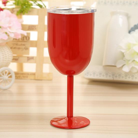 Verre à cocktail isotherme à double paroi de 28 cl, verre à pied haut avec couvercle, pour cocktails, vin, boissons froides, verre à vin en acier inoxydable